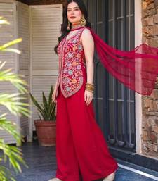 Red georgette embroidered sharara set