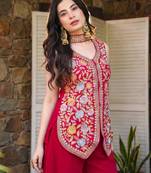 Red georgette embroidered sharara set