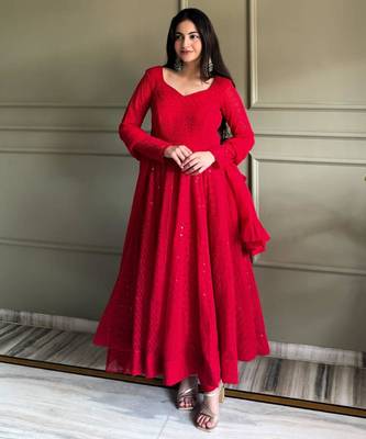 Red georgette embroidered anarkali set 2