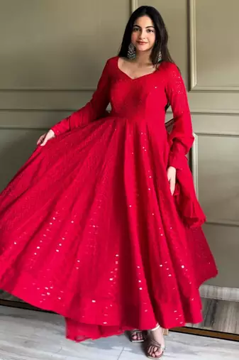 Red georgette embroidered anarkali set
