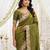 Mehendi green color fndy satin dual shade embroidered work saree