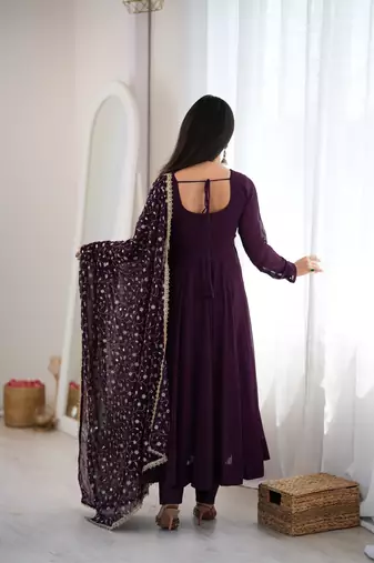 Wine premium fox georgette anarkali pant dupatta set