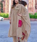 Royal Beige Embroidered Pakistani Suit with Designer Dupatta
