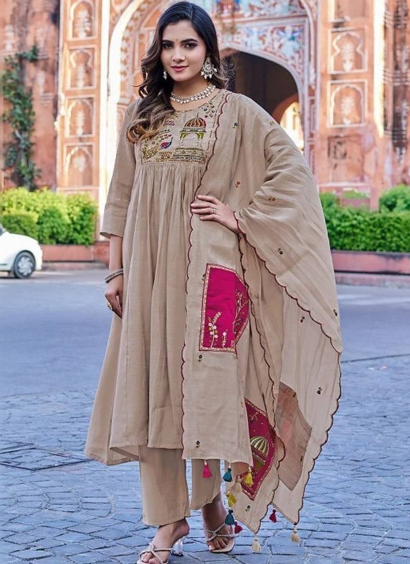 Royal Beige Embroidered Pakistani Suit with Designer Dupatta