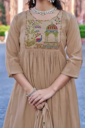 Royal Beige Embroidered Pakistani Suit with Designer Dupatta