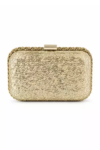 Brown Jewel-Inspired Embellished Clutch Bag with Pearl & Gold Detail