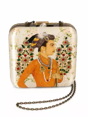 Indian Prince Portrait Embellished Clutch Bag with Gold Detail 1