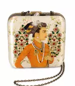 Indian Prince Portrait Embellished Clutch Bag with Gold Detail