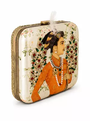 Indian Prince Portrait Embellished Clutch Bag with Gold Detail 2