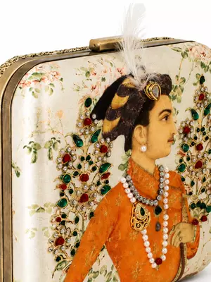 Indian Prince Portrait Embellished Clutch Bag with Gold Detail 3