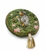 Green Lotus Print Round Clutch Bag with Shehzada Portrait & Tassel