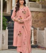 Peach Floral Embroidered Pakistani Suit with Designer Dupatta