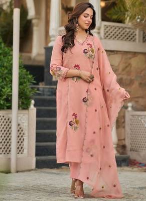 Peach Floral Embroidered Pakistani Suit with Designer Dupatta 3