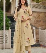 Elegant Beige Floral Embroidered Pakistani Suit with Designer Dupatta