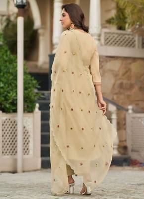 Elegant Beige Floral Embroidered Pakistani Suit with Designer Dupatta 3