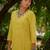 Women lime green & off white bandhani screen print cotton angrakha kurta