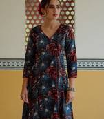 Women black & red pure cotton ethnic motifs printed angrakha kurta