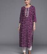 Women purple & white bandhani printed pure cotton kurta