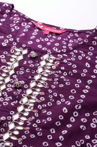 Women purple & white bandhani printed pure cotton kurta