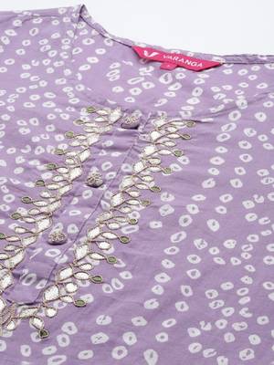 Women lavender & white bandhani printed gotta patti cotton straight kurta 2