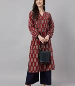 Women maroon pure cotton floral printed flared kurta