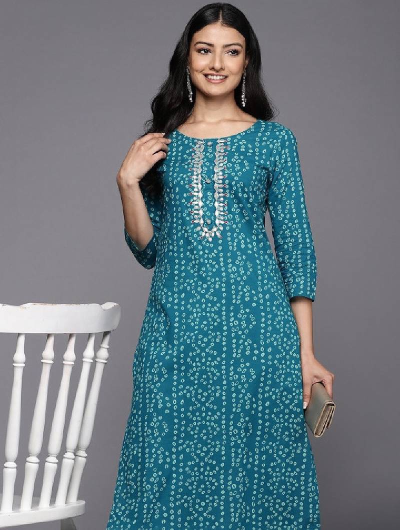 Bandhani printed gotta patti pure cotton kurta