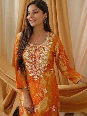 Abstract printed round neck straight kurta 1