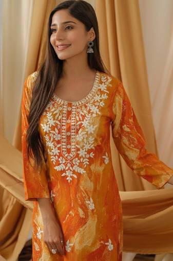 Abstract printed round neck straight kurta