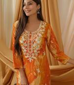 Abstract printed round neck straight kurta