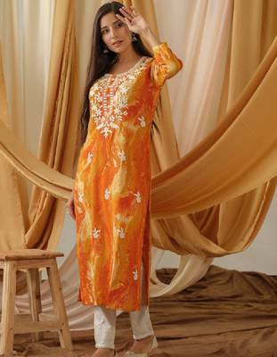Abstract printed round neck straight kurta 3