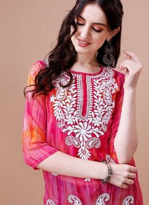 Pailey embroidered chikankari shadow work georgette straight kurta 1
