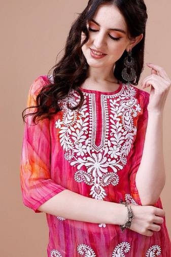 Pailey embroidered chikankari shadow work georgette straight kurta