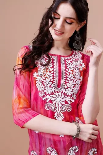 Pailey embroidered chikankari shadow work georgette straight kurta