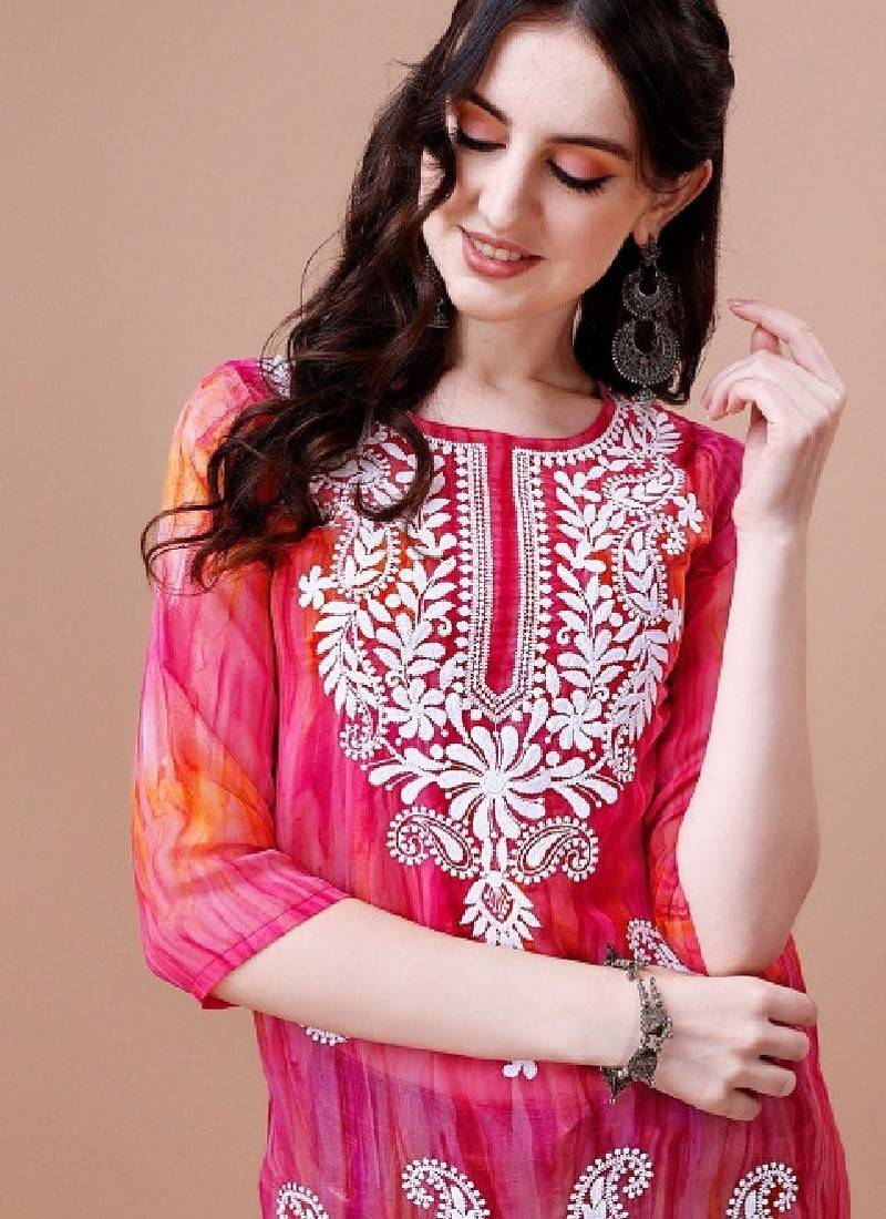 Pailey embroidered chikankari shadow work georgette straight kurta