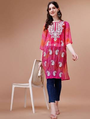 Pailey embroidered chikankari shadow work georgette straight kurta 2