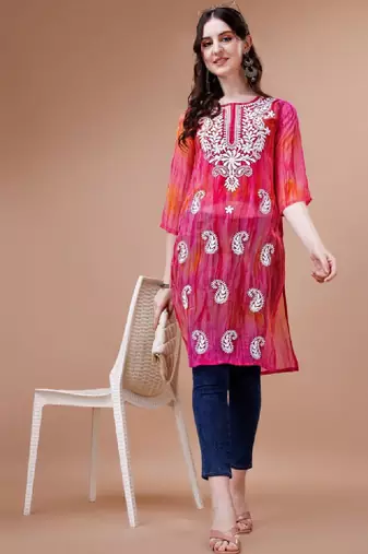 Pailey embroidered chikankari shadow work georgette straight kurta