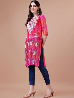 Pailey embroidered chikankari shadow work georgette straight kurta 3