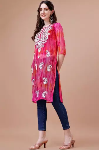 Pailey embroidered chikankari shadow work georgette straight kurta