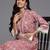 Peach jaipuri printed v neck a line pure cotton kurta
