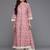 Peach jaipuri printed v neck a line pure cotton kurta