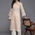 Off white ethnic floral printed v neck flared sleeves lace pure cotton kurta