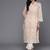 Off white ethnic floral printed v neck flared sleeves lace pure cotton kurta