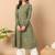 Floral printed notch collar thread work cotton a-line kurta