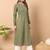 Floral printed notch collar thread work cotton a-line kurta