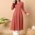 Floral printed notch collar thread work cotton a-line kurta