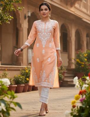 Ethnic motifs embroidered chikankari kurta 1