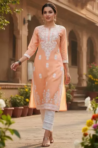 Ethnic motifs embroidered chikankari kurta