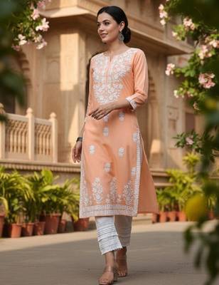 Ethnic motifs embroidered chikankari kurta 2