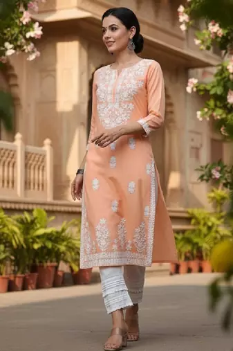 Ethnic motifs embroidered chikankari kurta
