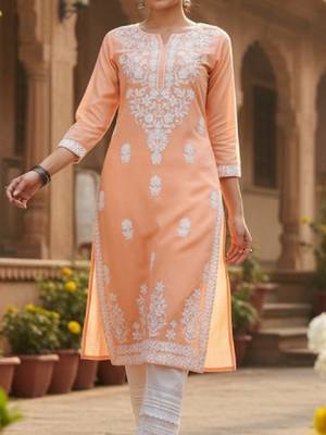 Ethnic motifs embroidered chikankari kurta 3